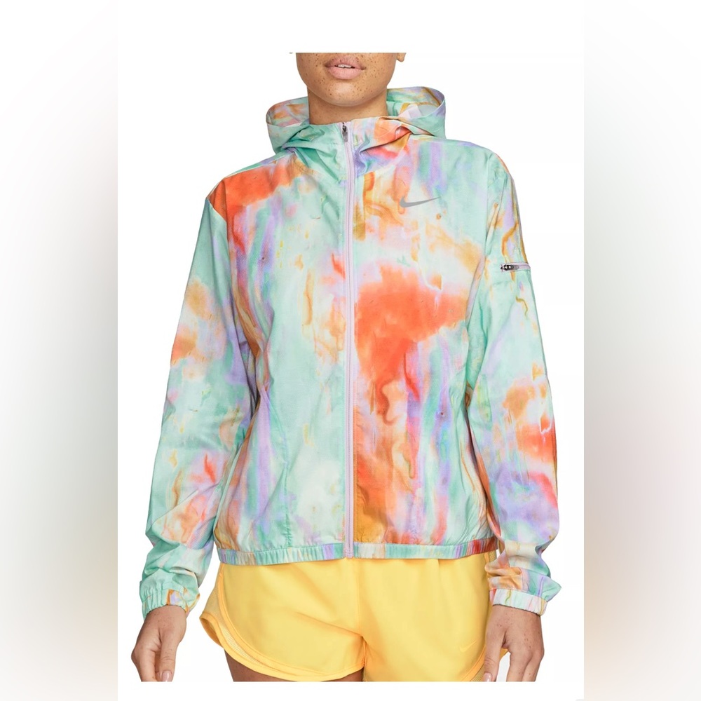 Nike Womens Essential Running Jacket Tie Dye Multi-Color Hooded Windbreaker